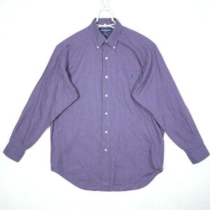 Ralph Lauren Golf Tilden Shirt Mens Medium Purple‎ Yellow Tattersall Cotton Pony
